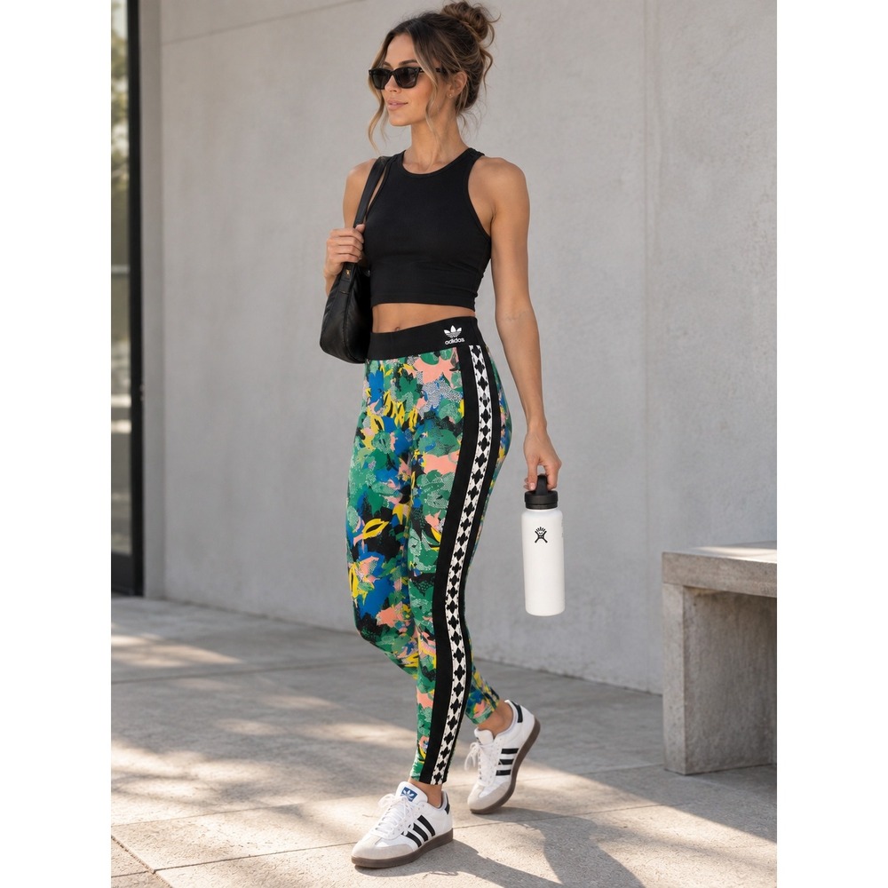 Adidas HER Studio London Originals Floral Leggings Trefoil Logo High Rise Pants